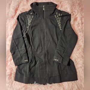 Picadilly Black Stud Embellished Three-Quarter Sleeve Full Zip Jacket